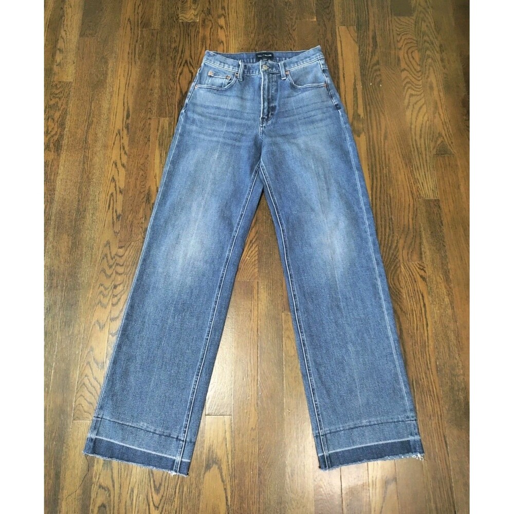 Lucky Brand Wide Leg High Rise Jeans Women's 4/27R Medium Wash Cotton Raw Hem